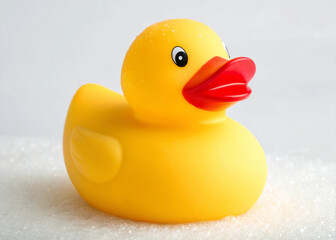 Photo of a classic yellow rubber duck toy, a popular bath time companion for children, isolated on a clean transparent background, perfect for playful and nostalgic themes