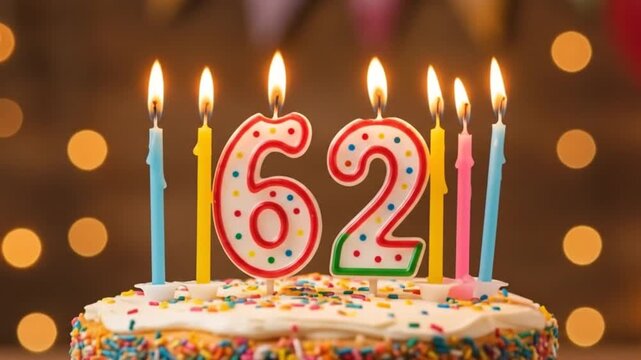 Birthday cake candles number 62