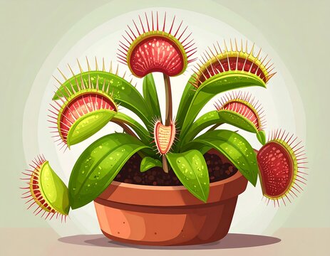 Cartoon Venus flytrap in pot
