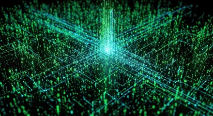 Dynamic Green Binary Data Stream Flowing Through a Complex Network