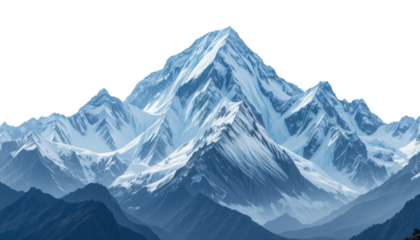 Snow-capped Himalaya peaks and glacier in a panoramic winter landscape under a bright blue sky