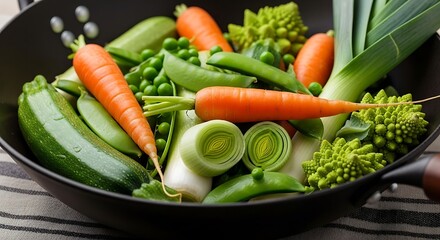 Assorted Fresh Vegetables in Wok.