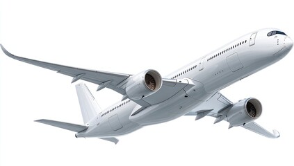 Obraz premium Modern white jetliner in flight against white background