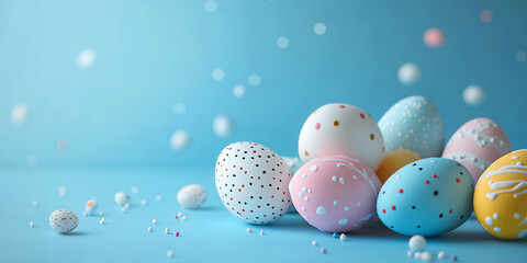 Charming Easter Eggs Displayed Against a Soft Blue Background