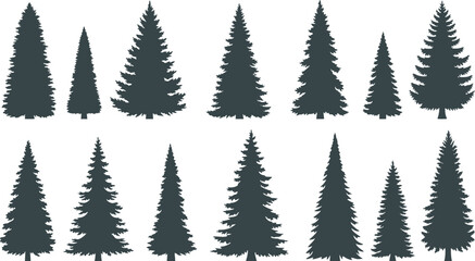 Obraz premium set of silhouettes of trees. pine trees isolated images. spruce tree illustration for winter christmas.