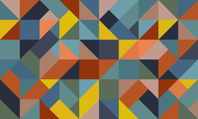 A vibrant, abstract geometric pattern wallpaper featuring triangles and squares in a warm, earthy color palette: background, a printable pattern for  PowerPoint template, presentation, social media.