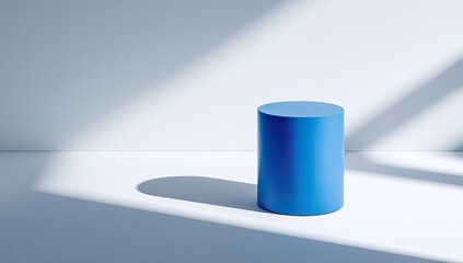 Blue cylinder podium in bright sunlight