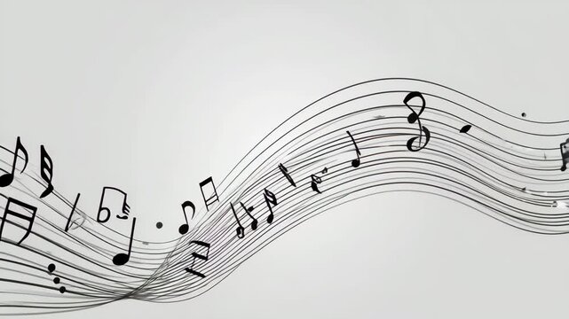 Flowing Musical Notes on Staff Elegant Music Sheet Wave on White