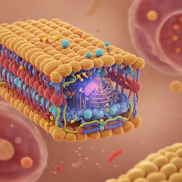 Cell Membrane Cross Section: Detailed 3D Rendering