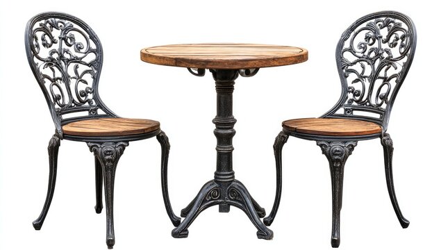 Cast iron bistro set with wooden top