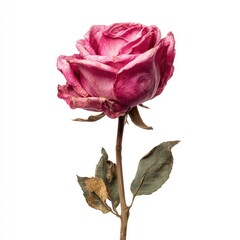 Dried pink rose against white
