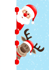 Weihnachtsmann Und Rentier Banner Rechts Schnee Hellblau