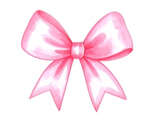 Pastel pink ribbon bow, watercolor style