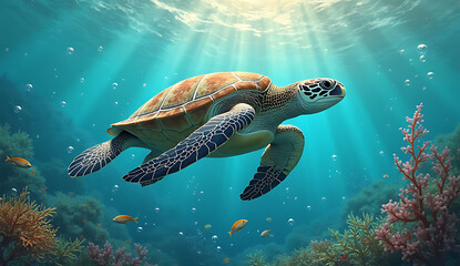Obraz premium sea turtle swimming, 32K Resolution