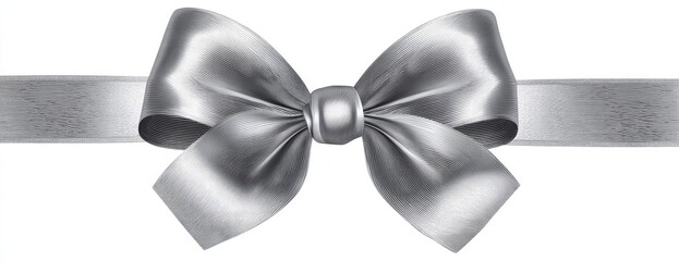 Silver ribbon bow on a ribbon banner