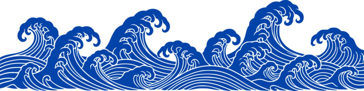 set of japanese wave element. asian border isolated on a white background.