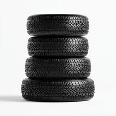 Stack of four black tires