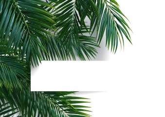 Fototapeta premium Blank white banner framed by lush palm fronds