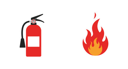 Fire safety illustration featuring a red extinguisher and burning flames image © Lhvect02