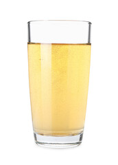 Tasty apple cider in glass isolated on white