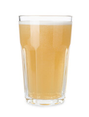 Tasty cider in glass isolated on white