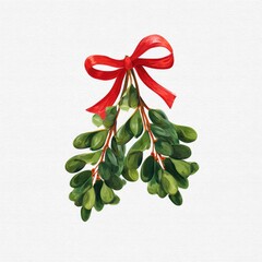 Christmas mistletoe, festive, red ribbon