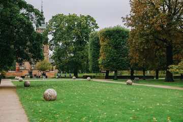 The King's Garden in central Copenhagen city on rainy day.