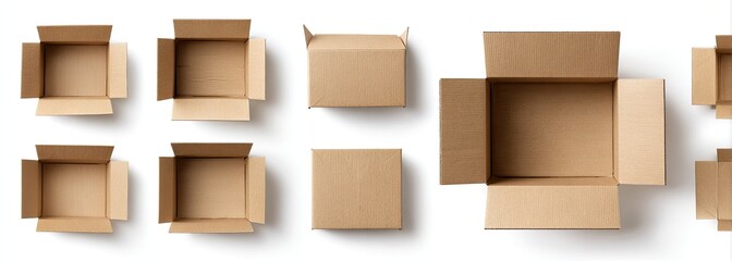 Flat-lay of various open cardboard boxes