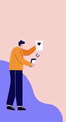 Energetic man running forward, making an announcement with a megaphone. Ideal for marketing, news, promotion, and public speaking concepts.