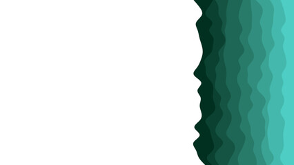 Dynamic abstract background with vertical wavy layers of teal and green gradient against a crisp white space, perfect for modern design concepts.