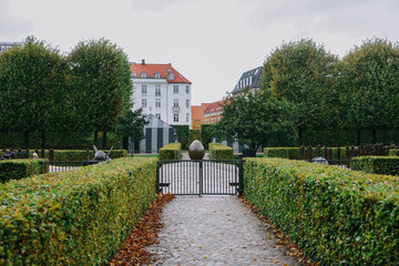 The King's Garden in central Copenhagen city on rainy day.