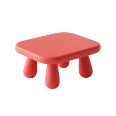 Decorative red square low table with rounded legs isolated on transparent background. Perfect clipart for living room, interior design, stylish decor, furniture and creative projects.