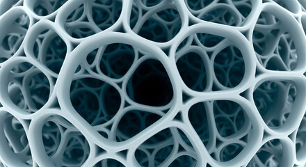 High-Resolution Abstract Blue Porous Cellular Network Structure Microscopic Biomaterial Foam Lattice Modern Scientific Design