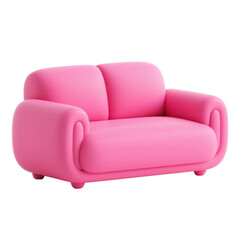 Cozy pink sofa with rounded armrests isolated on transparent background. Decorative cutout clipart for living room design, furniture styling, interior decor, household and creative projects.