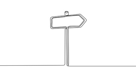 Directional sign in one line art style. Drawing of a road sign with an editable black stroke on a white background. Vector illustration. © chekman