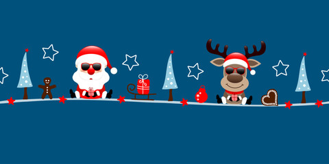 Banner Santa Und Rentier Sonnenbrille Weihnachten Icons Dunkelblau