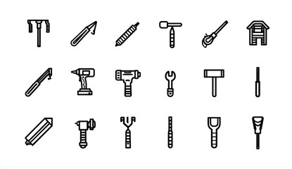 Fototapeta premium Simple line drawings of various tools and construction equipment