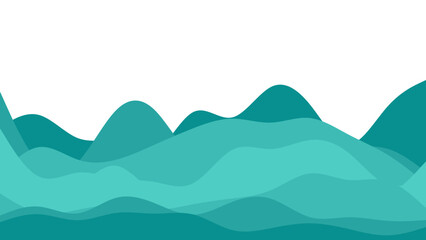 Abstract layered landscape with undulating teal and turquoise waves against a clean white background. Ideal for modern design, backgrounds, or tranquil nature concepts.