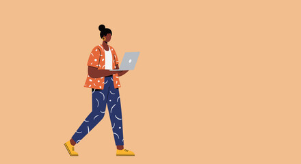 Modern illustration of a person working remotely on a laptop. Captures concepts of freelancing, online learning, and flexible work lifestyle.