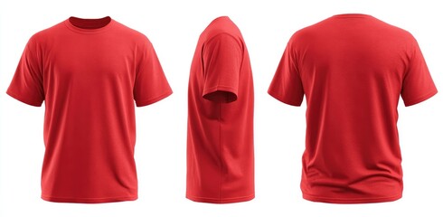 Three-view mockup of a red short-sleeved t-shirt