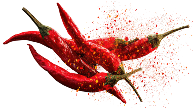 Red chili peppers, fiery explosion
