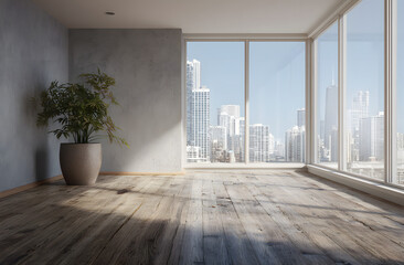 empty room with window with view city