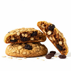 Vegan Oatmeal Raisin Cookies, Rustic Bakery Dessert Isolated on White

