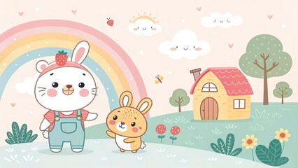 Naklejka premium Soft pastel tones with bright and cute illustration style for creative decoration.