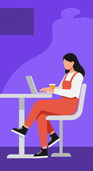 Modern flat design illustration of a person working remotely with a laptop, reflecting digital lifestyle, creativity, and professional development.