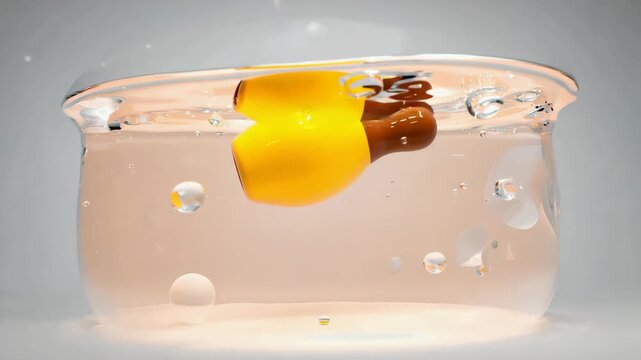Yellow Objects Submerged in Water with Bubbles Liquid Experiment and Clean Minimal Concept