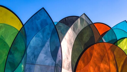 Colorful glass panels arranged in a wave-like structure