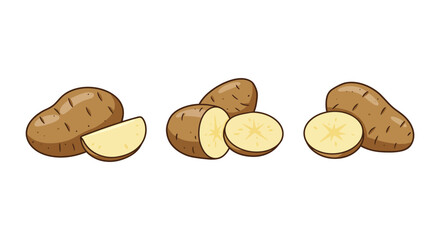 Fresh potatoes displayed whole and sliced showcasing their texture and form