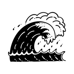 Black and White Traditional Tattoo Style Ocean Wave Vector Illustration