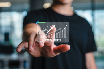 Person touching a holographic financial growth chart with a key symbol